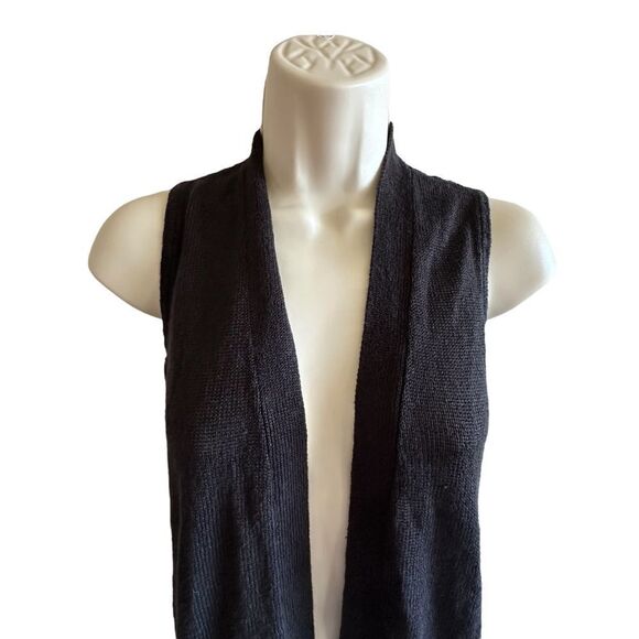 J.Jill ~ Linen Blend ~ Black open front long sleeveless cardigan ~ size XS - Picture 3 of 12